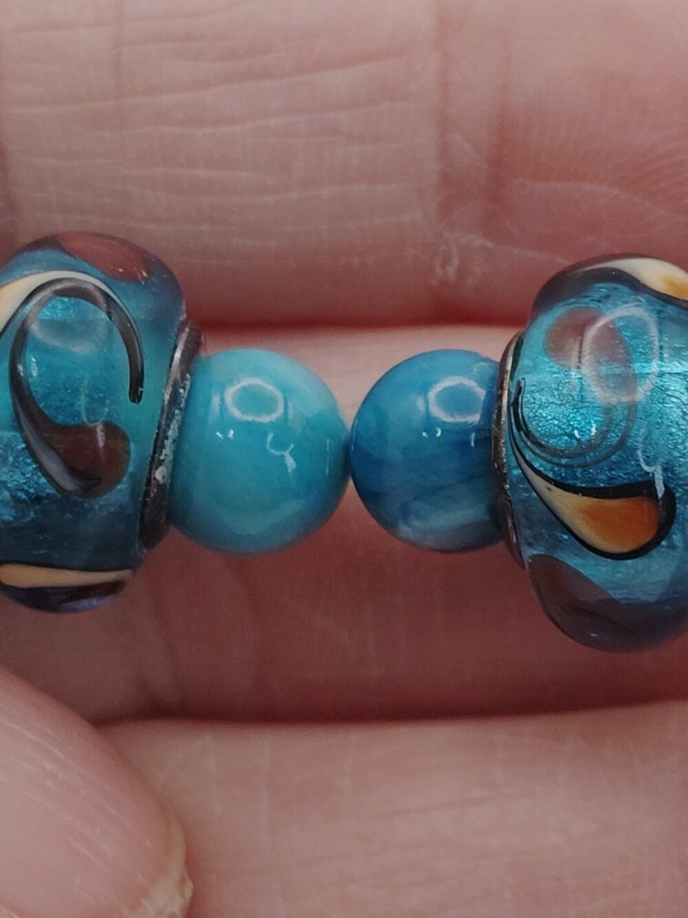 Chez Dennis Turquoise Glass & Sterling Bracelet – 7” Artisan Beaded Mix - Picture 3 of 6